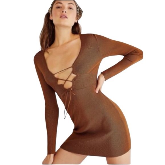 Significant Other Monica Knit Dress Chocolate Mini‎ Sexy Brown 8 Anthropologie - Picture 1 of 14
